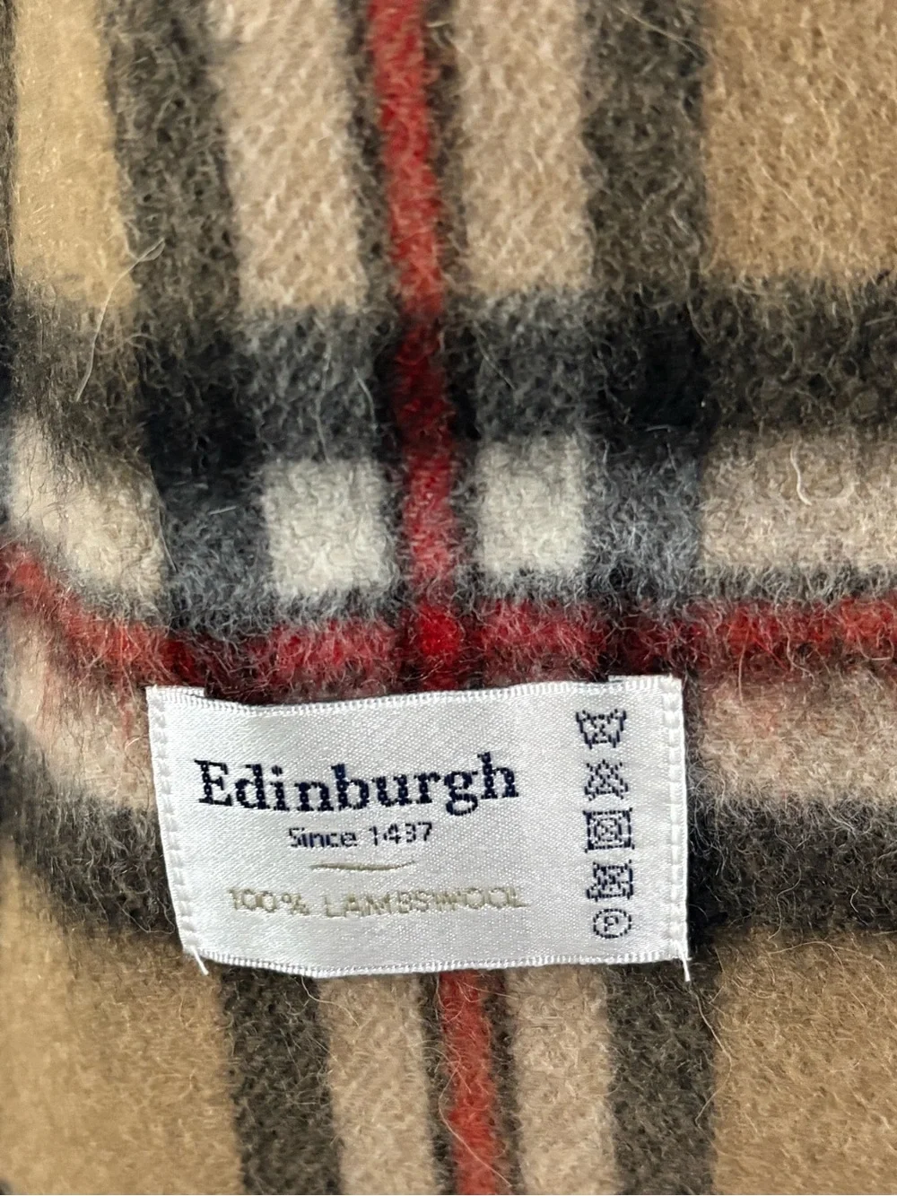 Edinburgh Classic Camel Plaid Fringe Scarf